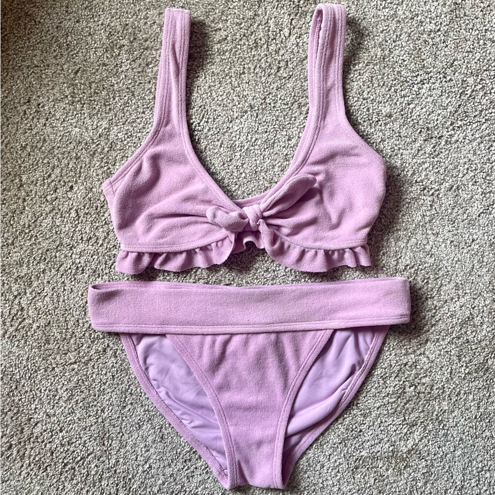 Lilac Purple Bikini Set Ruffle Bow Detailing Size S-M